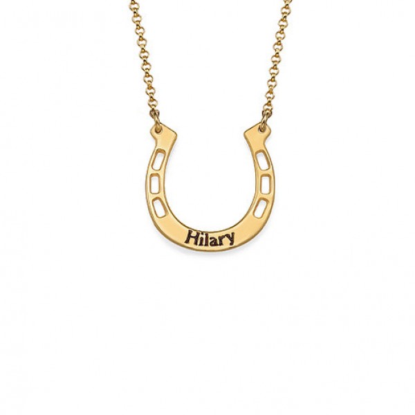 18ct Gold Plated Engraved Horseshoe Necklace - Name My Jewelry ™