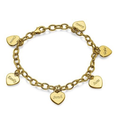 18k Gold Plated Heart Charm Mothers Bracelet/Anklet - Name My Jewelry ™