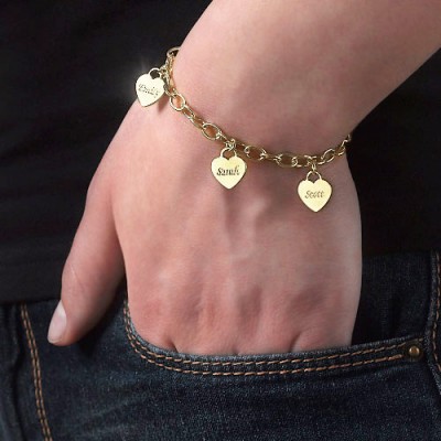 18k Gold Plated Heart Charm Mothers Bracelet/Anklet - Name My Jewelry ™