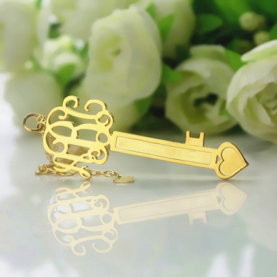 18ct Gold Plated Key Monogram Initial Necklace - Name My Jewelry ™