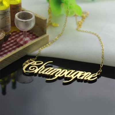 18ct Gold Plated Silver 925 personalized Champagne Font Name Necklace - Name My Jewelry ™