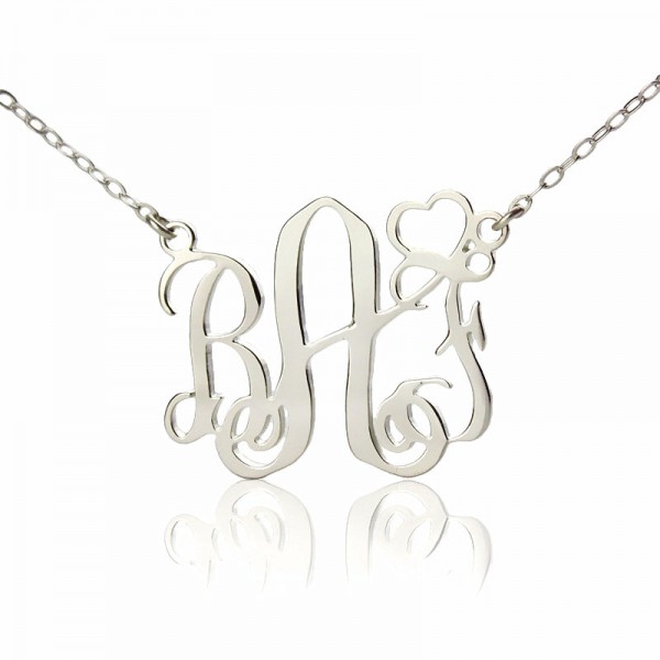 personalized Initial Monogram Necklace 18ct White Gold Plated With Heart - Name My Jewelry ™
