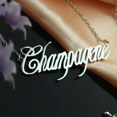 Solid White Gold personalized Champagne Font Name Necklace - Name My Jewelry ™