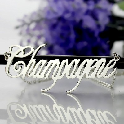 Solid White Gold personalized Champagne Font Name Necklace - Name My Jewelry ™