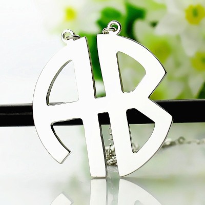 Two Initial Block Monogram Pendant Necklace Solid White Gold - Name My Jewelry ™