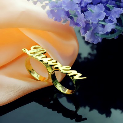 Custom Allegro Two Finger Nameplated Ring 18ct Gold Plated - Name My Jewelry ™