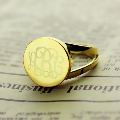 18ct Gold Plated Circle Monogram Signet Ring - Name My Jewelry ™