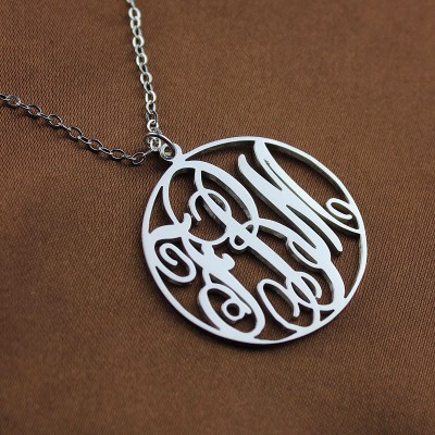 personalized Necklace Fancy Circle Monogram Necklace Silver - Name My Jewelry ™