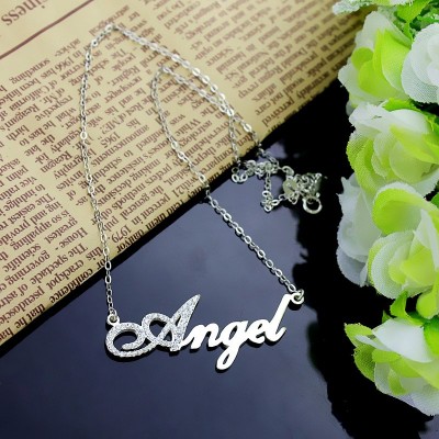 Sterling Silver Script Name Necklace-Initial Full Birthstone  - Name My Jewelry ™