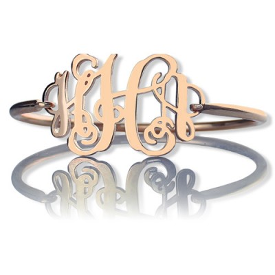Rose Gold Monogram Initial Bangle Bracelet 1.25 Inch - Name My Jewelry ™