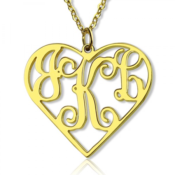 18ct Gold Plated Silver 925 Initial Monogram personalized Heart Necklace-Single Hook - Name My Jewelry ™