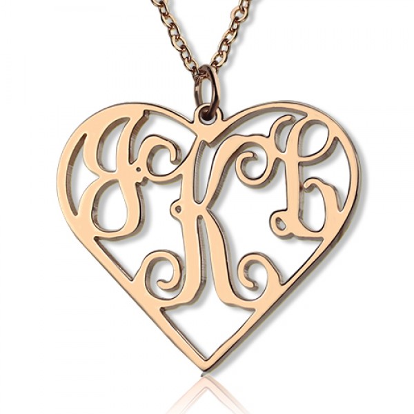 Solid Rose Gold 18ct Initial Monogram personalized Heart Necklace - Name My Jewelry ™
