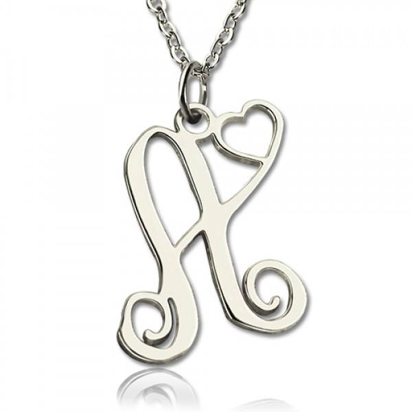 Custom One Initial With Heart Monogram Necklace Solid 18ct White Gold - Name My Jewelry ™