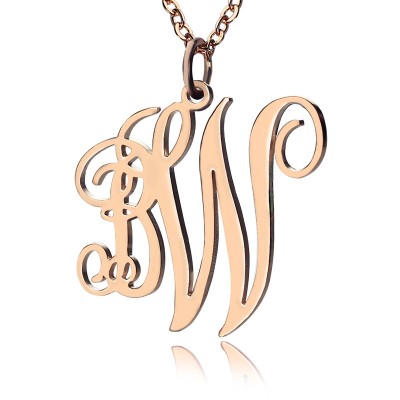 personalized Vine Font 2 Initial Monogram Necklace 18ct Rose Gold Plated - Name My Jewelry ™