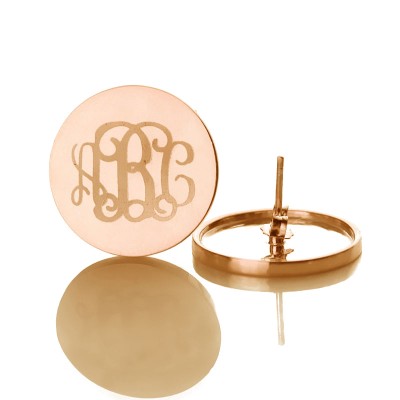 Circle Monogram 3 Initial Earrings Name Earrings Solid 18ct Rose Gold - Name My Jewelry ™
