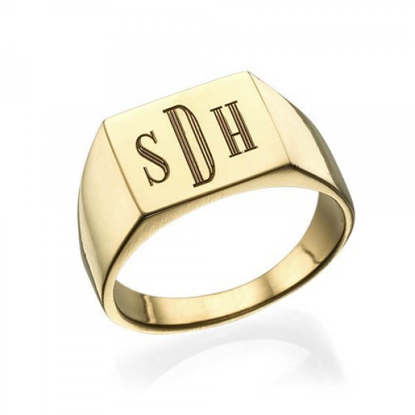 Monogrammed Signet Ring - 18ct Gold Plated - Name My Jewelry ™