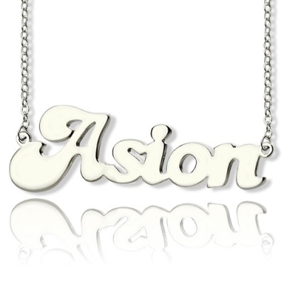 personalized 18ct Solid White Gold BANANA Font Style Name Necklace - Name My Jewelry ™