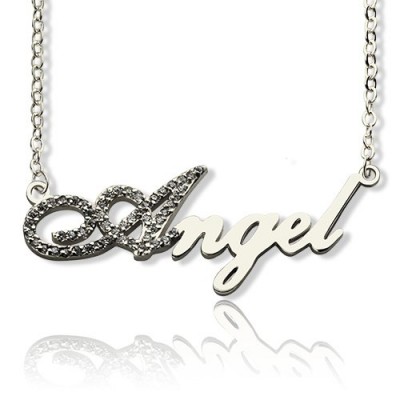 Sterling Silver Script Name Necklace-Initial Full Birthstone  - Name My Jewelry ™