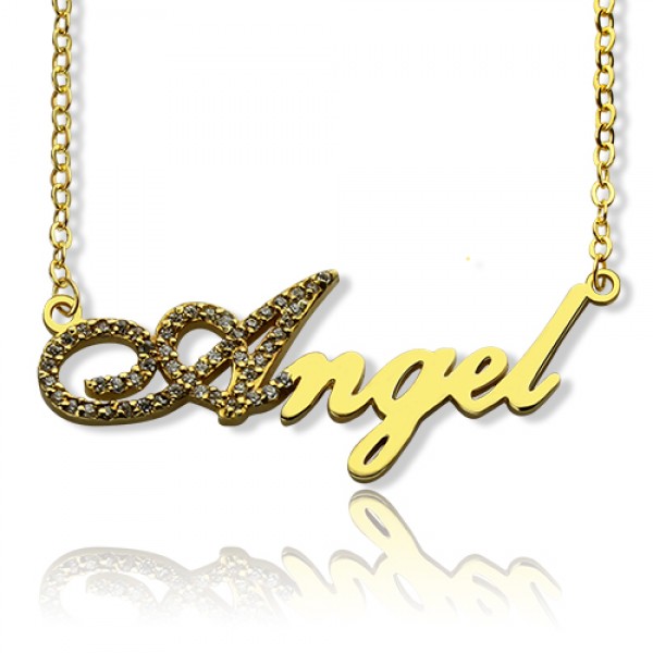 18ct Gold Plated Script Name Necklace-Initial Full Birthstone  - Name My Jewelry ™