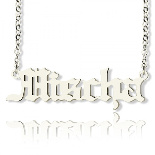 Mischa Barton Style Old English Font Name Necklace 18ct White Gold Plated - Name My Jewelry ™