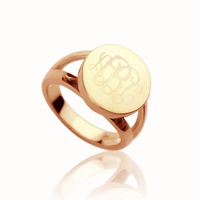 Rose Gold Circle Signet Monogram Ring - Name My Jewelry ™