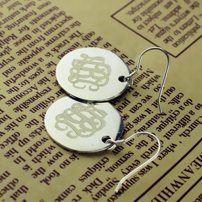 Disc Signet Monogrammed Earrings Sterling Silver - Name My Jewelry ™