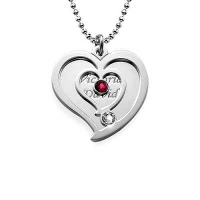personalized Couples Birthstone Heart Necklace  - Name My Jewelry ™