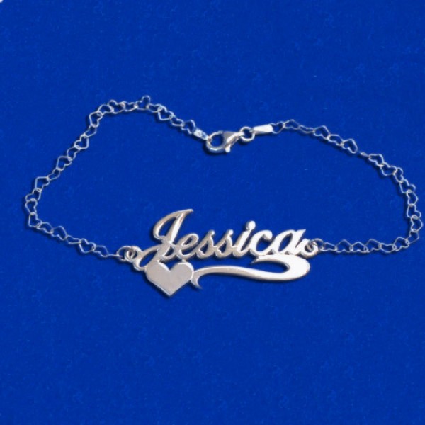 Side Heart Silver Name Bracelet/Anklet - Name My Jewelry ™