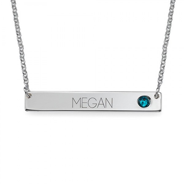 Silver Bar Necklace with Birthstone  - Name My Jewelry ™