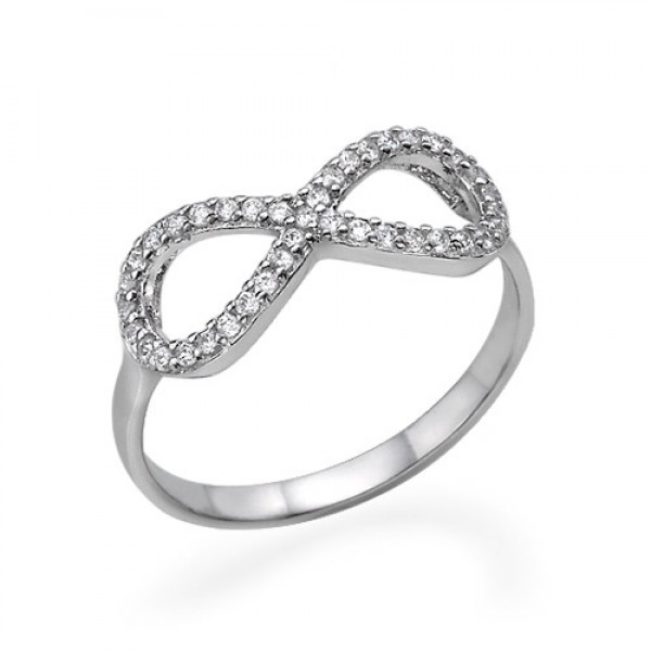 Silver Cubic Zirconia Encrusted Infinity Ring - Name My Jewelry ™