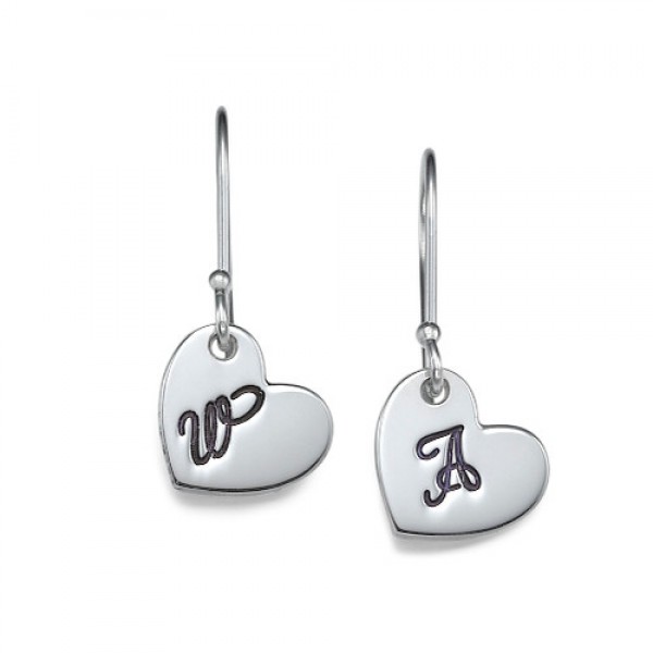 Silver Dangling Heart Earrings with Initial - Name My Jewelry ™