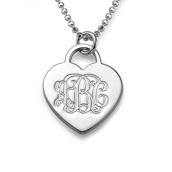 Silver Engraved Monogram Initials Heart Pendant - Name My Jewelry ™