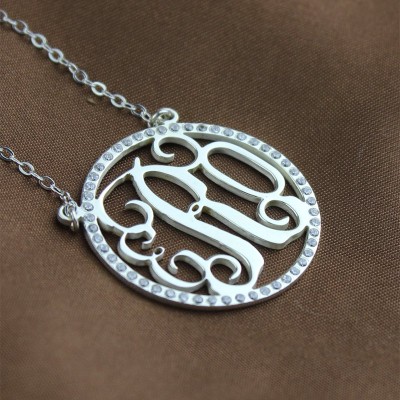 Birthstone Circle Monogram Necklace Sterling Silver  - Name My Jewelry ™