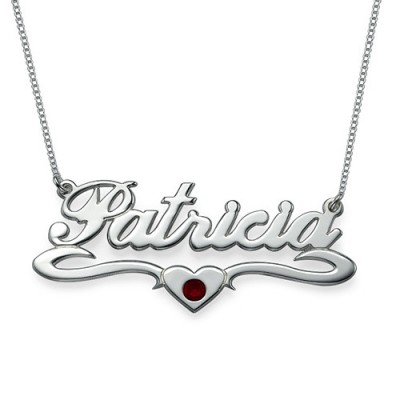 Silver and Swarovski Middle Heart Name Necklace - Name My Jewelry ™