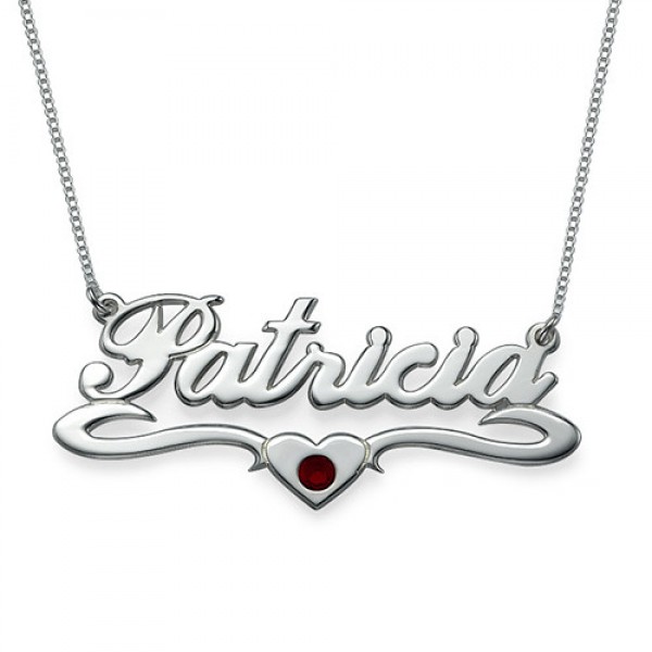 Silver and Swarovski Middle Heart Name Necklace - Name My Jewelry ™