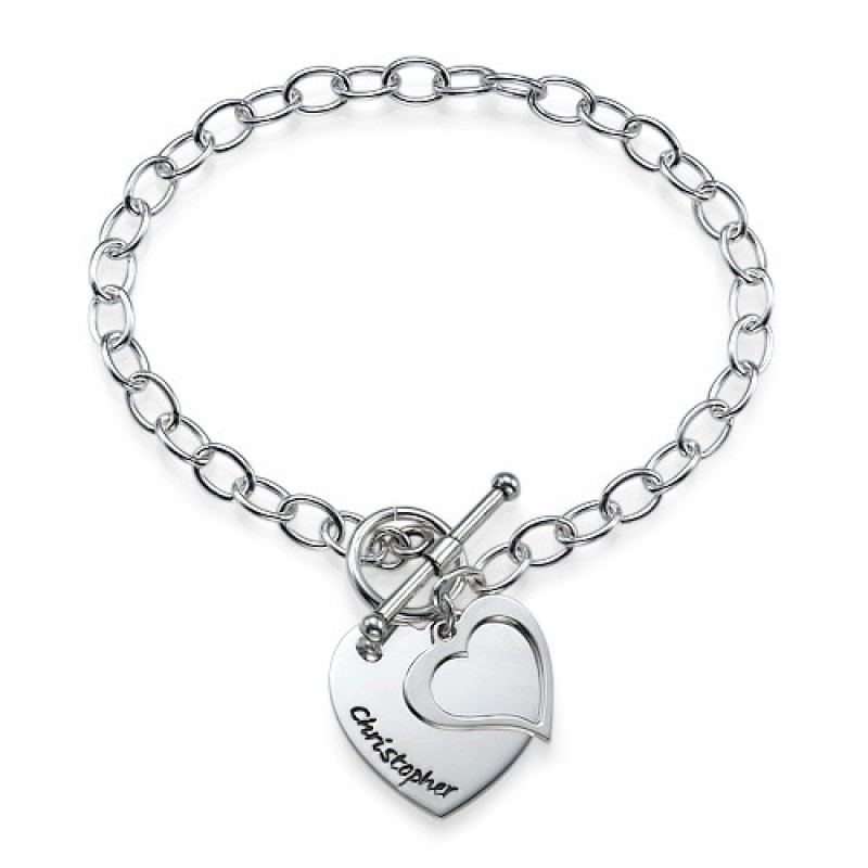 Sterling Silver Double Heart Charm Bracelet/Anklet - Name My Jewelry ™