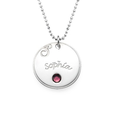 Sterling Silver Engraved Necklace with Birthstone  - Name My Jewelry ™