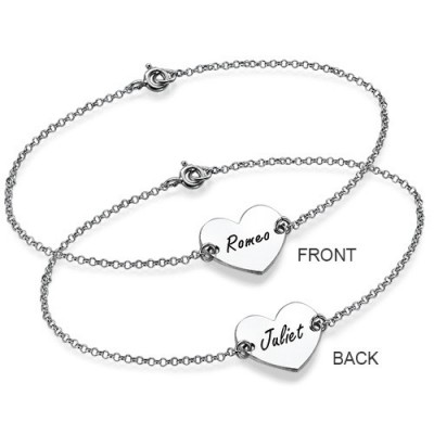 Sterling Silver Engraved Heart Couples Bracelet/Anklet - Name My Jewelry ™