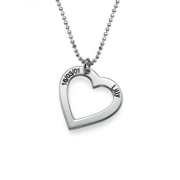 Sterling Silver Engraved Heart Necklace-One Pendant/Two Pendants/More Pendants - Name My Jewelry ™
