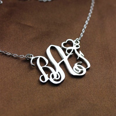 personalized Initial Monogram Necklace With Heart Srerling Silver - Name My Jewelry ™