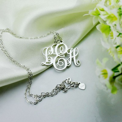 personalized Vine Font Initial Monogram Necklace Sterling Silver - Name My Jewelry ™