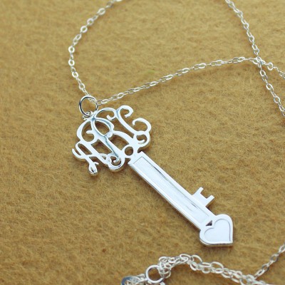 personalized Key Necklace Sterling Silver with Monogram - Name My Jewelry ™
