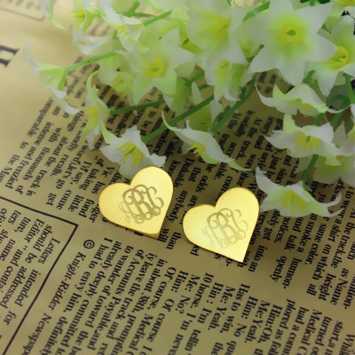 Heart Monogram Earrings Studs Cusotm Solid 18ct Gold - Name My Jewelry ™