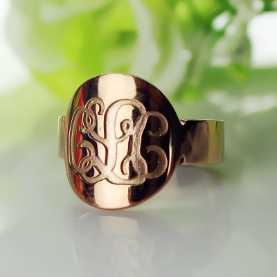 Solid Rose Gold Engraved Monogram Itnitial Ring - Name My Jewelry ™
