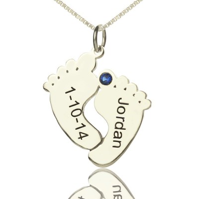 personalized Memory Feet Necklace with Date  Name Sterling Silver - Name My Jewelry ™