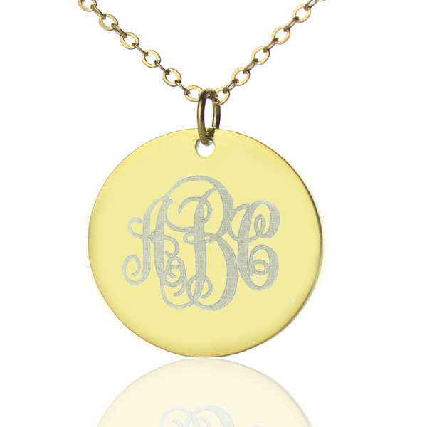 18ct Gold Plated Vine Font Disc Engraved Monogram Necklace - Name My Jewelry ™