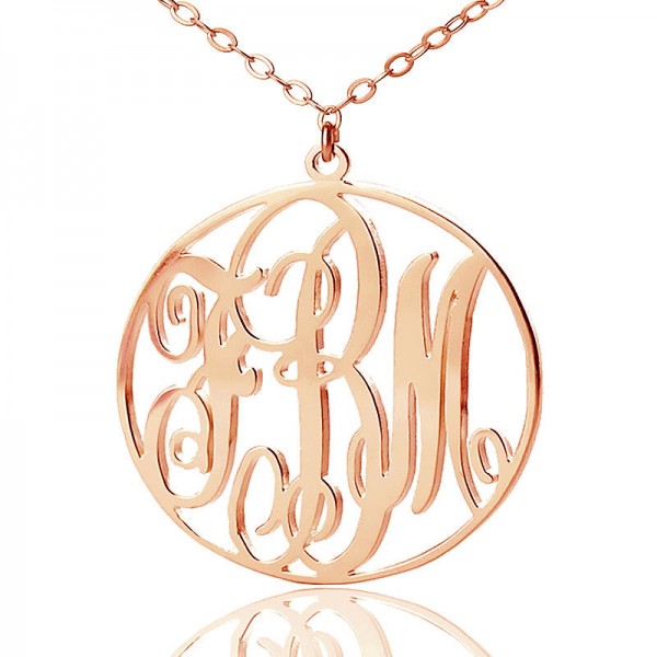 personalized 18ct Rose Gold Plated Vine Font Circle Initial Monogram Necklace - Name My Jewelry ™