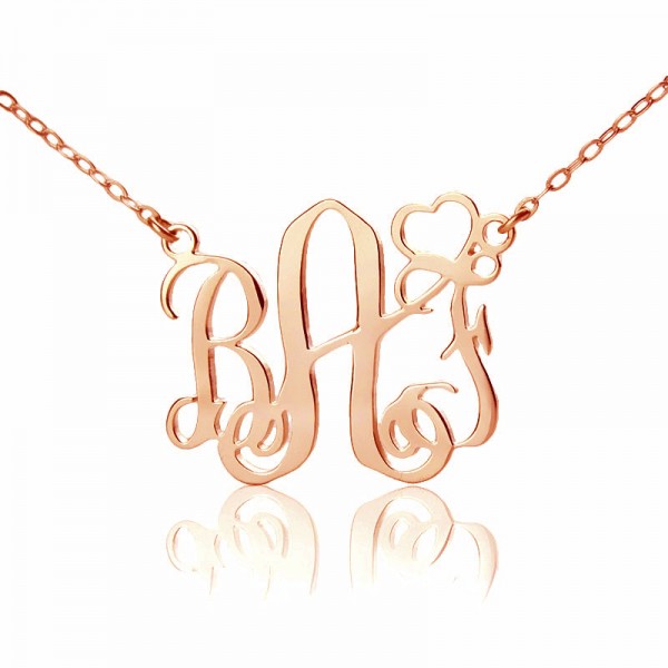 personalized Initial Monogram Necklace 18ct Solid Rose Gold With Heart - Name My Jewelry ™