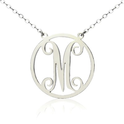 Solid White Gold 18ct Single Initial Circle Monogram Necklace - Name My Jewelry ™