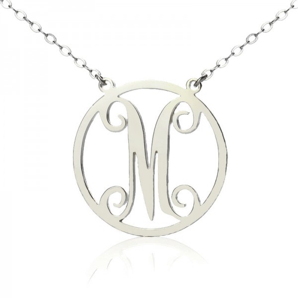 Solid White Gold 18ct Single Initial Circle Monogram Necklace - Name My Jewelry ™